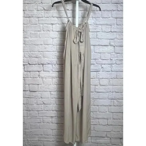 Zenana Wide Leg Tie Back Suspender Jump Suit Tan Multiple Sizes - Picture 4 of 5